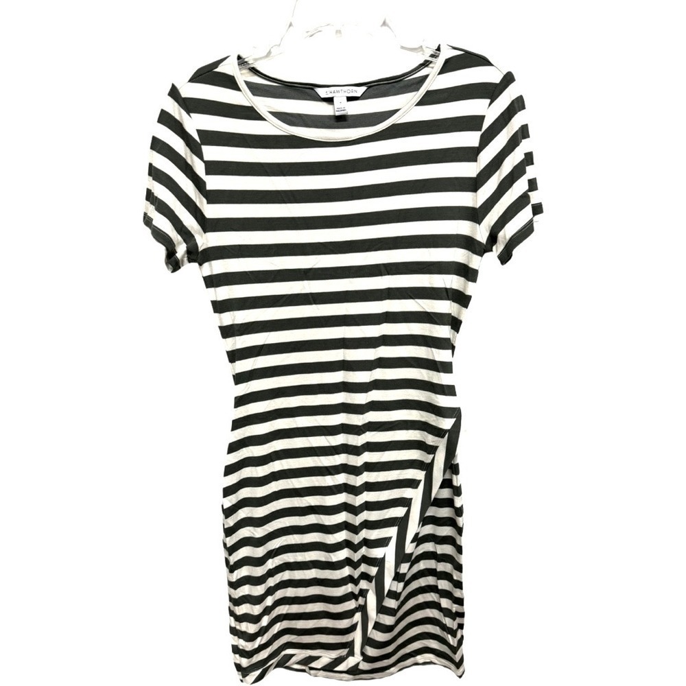 41 Hawthorn White Olive Green Striped Faux Wrap Bodycon Dress Medium Business